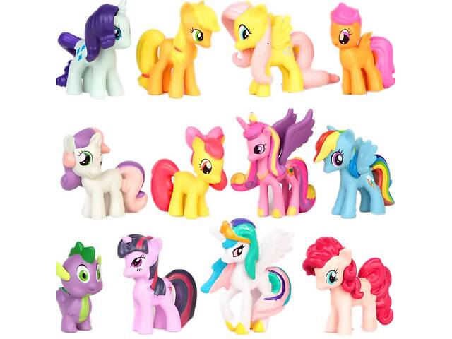 Набір фігурок My Little Pony RESTEQ — 12 міні-іграшок поні з мультфільму «Мій Маленький Поні», фігурки єдинорогів 3–5 см. - Фото 1