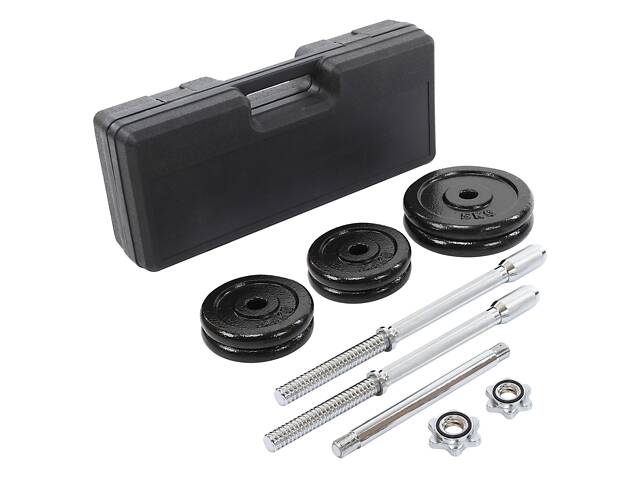 Набор гантелей со штангой 3в1 в пластиковом кейсе Zelart TA-9637 2х12,5 кг черный - Фото 1