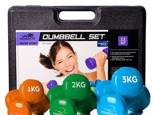Набір гантелей в кейсі 12 кг. PowerPlay 4118 Fitness Dumbells (2шт.*1кг. 2шт.*2кг. 2шт.*3кг.)