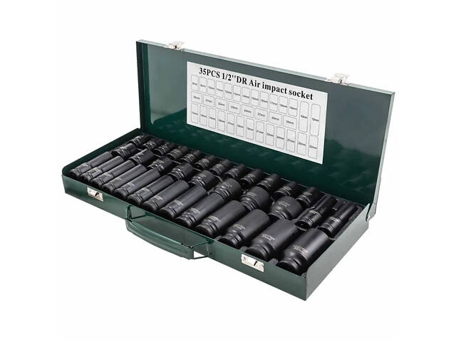 Набор головок 35 пр. (короткие 38мм: 8-23, 24, 27, 30, 32мм, глубокие 78мм: 10, 12-19, 21, 22, 24, 27, 30, 32мм) ROCKFOR