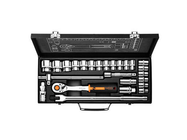 Набір головок Neo Tools 25шт, 1/2', CrV, металевий кейс (10-036) - Фото 5