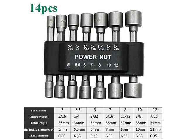 Набір головок торцевих ключів біт для шурупокрута 14 штук ANENG No2070 - Фото 3