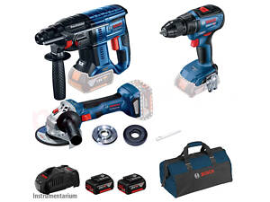 Набір інструментів Bosch Professional перфоратор GBH 180-LI + GSR 18V-50 + GWS 180-LI : з АКБ 2шт 18V 5.0Ah і з/п