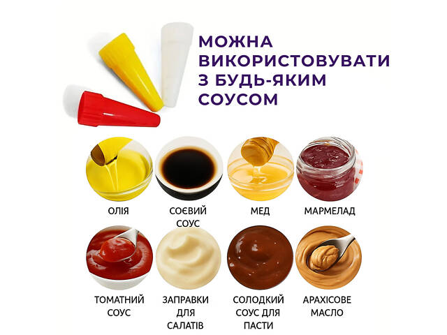Набор из 3 многоразовых насадок дозаторов для бутылок емкостей с соусами (кетчуп, горчица, майонез) - Фото 3
