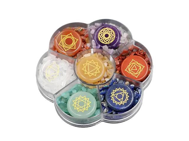 Набір каменів 7 чакр RESTEQ. Набір каменів для чакральних медитацій. Набір каменів по чакрам 150g - Фото 1