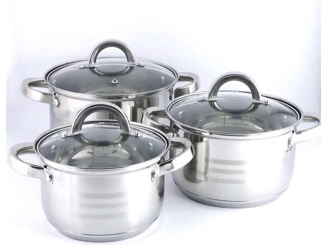 Набір каструль Benson BN-199 6 предметів сріблястий - Фото 1