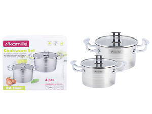 Набір каструль з нержавіючої сталі 4 предмета для індукції та газу 1.7л 2.4л KL226236 Kamille