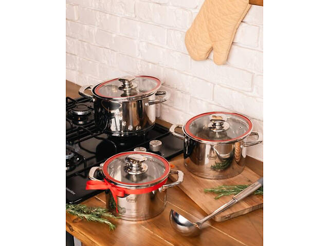 Набір каструль Krauff 26-238-071 6 предметів сріблястий - Фото 2