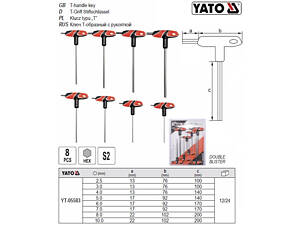 Набор ключ шестигранные HEX YATO ручка 8 штук YT-05583