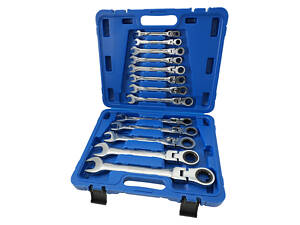 Набір ключів комбінованих із тріскачкою та шарніром 8,10, 12-15,17,19, 22, 27, 30, 32 мм 13ед. СТАНДАРТ