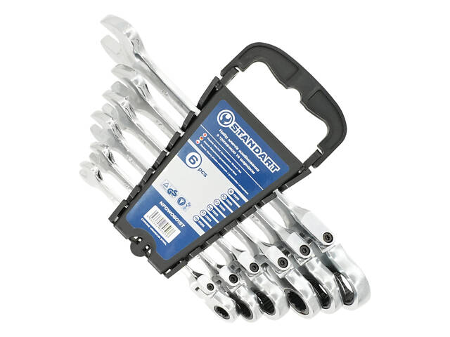 Набор ключей комбинированных с трещоткой и шарниром 8,10,13,14,17,19мм 6ед. на холдере СТАНДАРТ NFGW0601ST - Фото 1