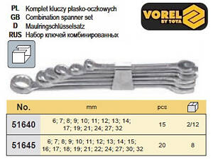 Набор ключей рожково накидных М6-32 мм 20 штук VOREL-51645