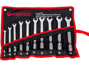 Набор ключей рожково-торцевых шарнирных 10пр. (8, 10, 12-19мм),на полотне F-5010R