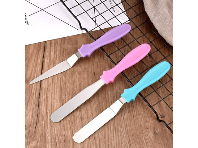 Набір кондитерських шпателів скребків з нержавіючої сталі для крему, мастики та вирівнювання тортів (3 шт.) - Фото 5