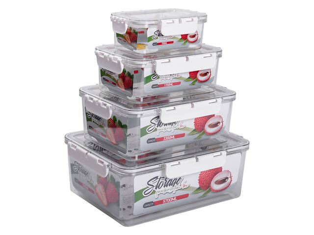 Набір контейнерів для їжі 0.7/1.7/3.3/5.7 л 4 шт з кришками на засувках HP-27-5 - Фото 1