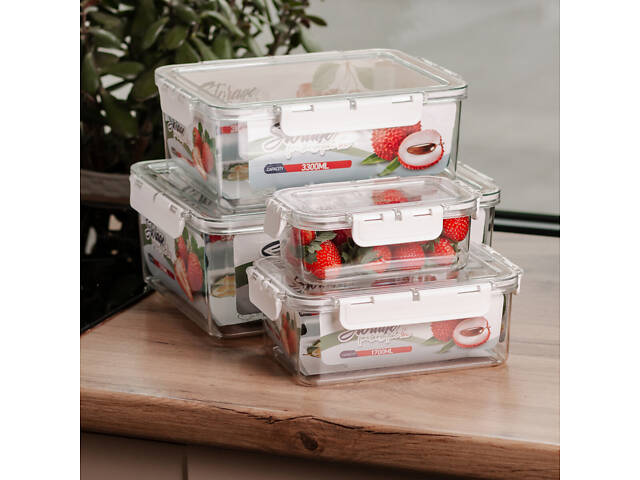 Набір контейнерів для їжі 0.7/1.7/3.3/5.7 л 4 шт з кришками на засувках HP-27-5 - Фото 2