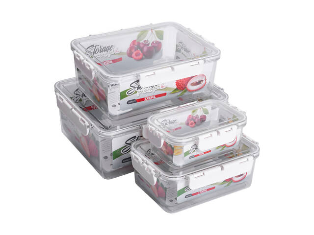Набір контейнерів для їжі 0.7/1.7/3.3/5.7 л 4 шт з кришками на засувках HP-27-5 - Фото 3