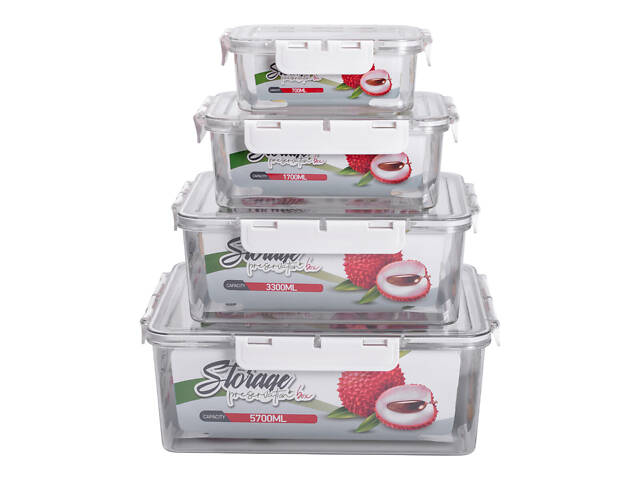 Набір контейнерів для їжі 0.7/1.7/3.3/5.7 л 4 шт з кришками на засувках HP-27-5 - Фото 4