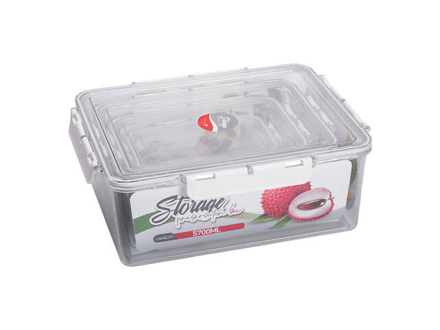 Набір контейнерів для їжі 0.7/1.7/3.3/5.7 л 4 шт з кришками на засувках HP-27-5 - Фото 6