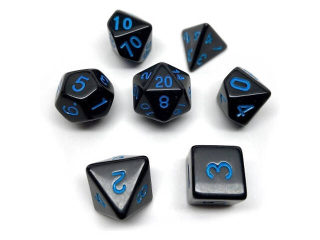 Набір кубиків для настільних ігор Games 7 Days Opaque 7 Dice Set - Black (w-blue) (g7dopaq12) - Фото 1