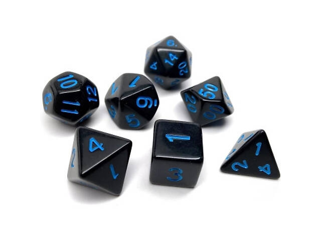Набір кубиків для настільних ігор Games 7 Days Opaque 7 Dice Set - Black (w-blue) (g7dopaq12) - Фото 2