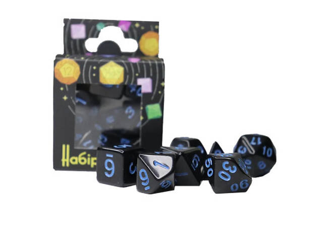 Набір кубиків для настільних ігор Games 7 Days Opaque 7 Dice Set - Black (w-blue) (g7dopaq12) - Фото 4