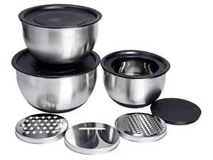 Набор мисок из нержавеющей стали с крышками и терками салатники из нержавейки 3 штуки 2.5 л/2 л/1.5 л LG-02/3PCS