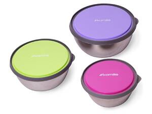 Набір мисок неіржавких Kamille — 120 x 140 x 160 мм із кришками