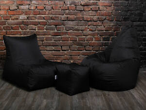 Набор мягкой бескаркасной мебели черного цвета (кресло груша, диван, пуфик XL)