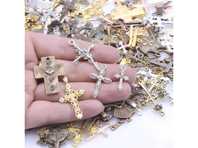 Набір нагрудних хрестиків із металу RESTEQ 50 шт. Набір підвісок у формі хрестів. Металеві підвіски хрестики - Фото 1