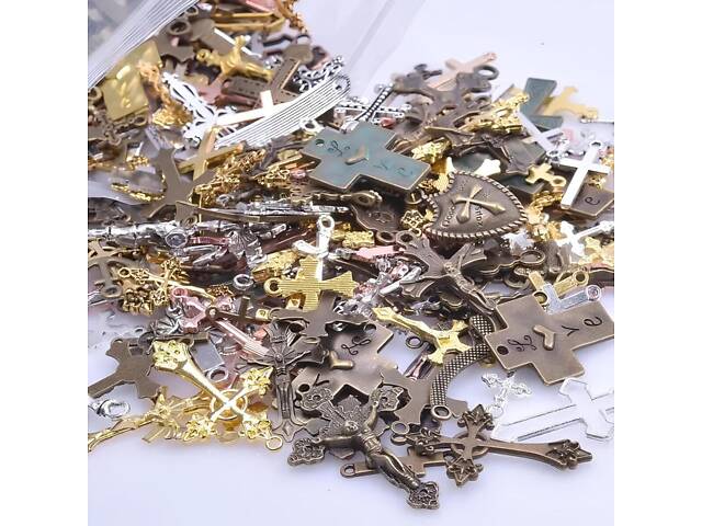 Набір нагрудних хрестиків із металу RESTEQ 50 шт. Набір підвісок у формі хрестів. Металеві підвіски хрестики - Фото 3