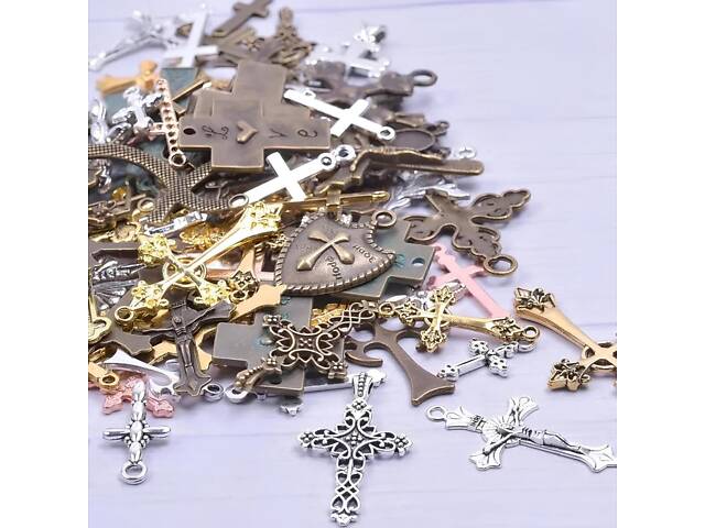 Набір нагрудних хрестиків із металу RESTEQ 50 шт. Набір підвісок у формі хрестів. Металеві підвіски хрестики - Фото 4