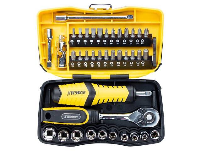 Набор насадок торцевых и биты 1/4' 39шт CrV SIGMA (6003571) - Фото 2