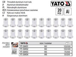 Набор нитогайка алюминий М3 l=9 мм 20 штук YATO YT-36451