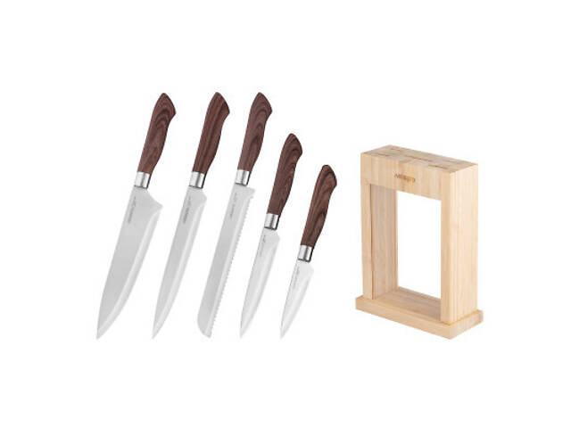 Набор ножей Ardesto Midori, 6 предметів, нержавіюча сталь, пластик, бамбук, коричневий (AR2105GR) - Фото 5