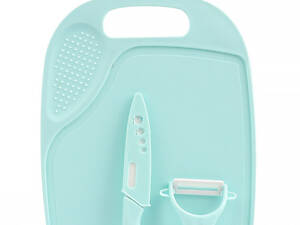 Набір ножів та обробна дошка 10779 3 предмети бірюзовий