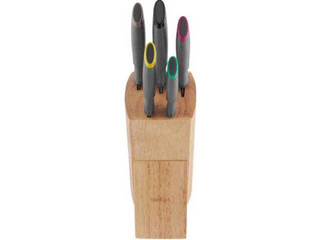 Набор ножей Tefal Fresh Kitchen, дерев'яна колода, 5шт, нержавіюча сталь, чорний (K122S504) - Фото 2