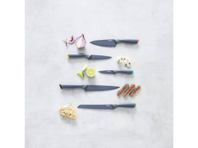 Набор ножей Tefal Fresh Kitchen, дерев'яна колода, 5шт, нержавіюча сталь, чорний (K122S504) - Фото 5