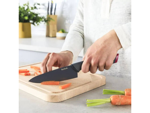 Набор ножей Tefal Fresh Kitchen, дерев'яна колода, 5шт, нержавіюча сталь, чорний (K122S504) - Фото 7