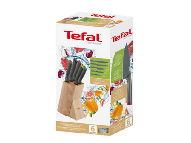 Набор ножей Tefal Fresh Kitchen, дерев'яна колода, 5шт, нержавіюча сталь, чорний (K122S504) - Фото 9