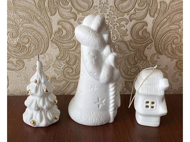 Набір новорічних прикрас-іграшок 'Дід Мороз, Ялинка, Вітряк' кераміка. - Фото 3