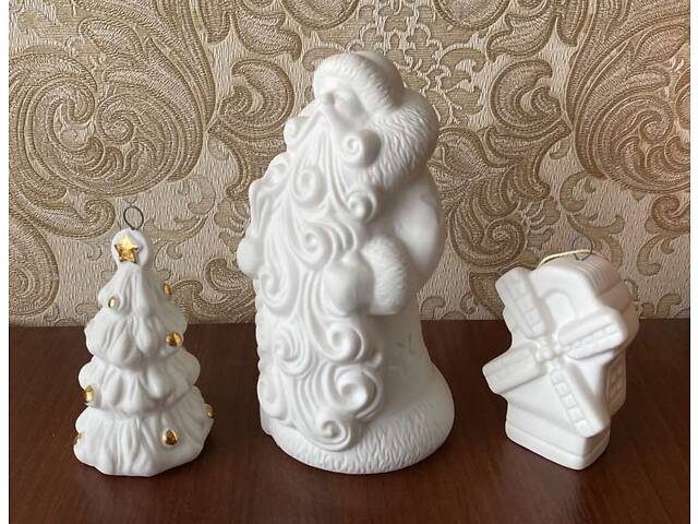 Набір новорічних прикрас-іграшок 'Дід Мороз, Ялинка, Вітряк' кераміка. - Фото 6