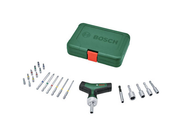 Набір викруток Bosch з тріскачкою, Т-подібна рукоятка, 20 насадок, 109мм, кейс, з (1.600.A02.Z9T) - Фото 1