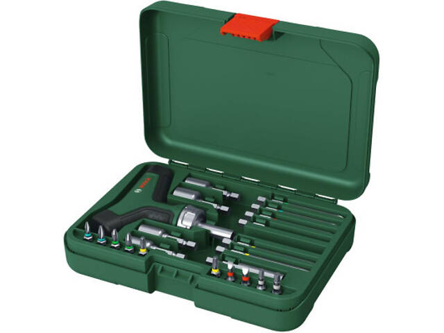 Набір викруток Bosch з тріскачкою, Т-подібна рукоятка, 20 насадок, 109мм, кейс, з (1.600.A02.Z9T) - Фото 2
