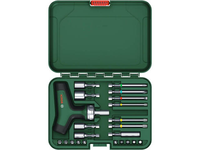 Набір викруток Bosch з тріскачкою, Т-подібна рукоятка, 20 насадок, 109мм, кейс, з (1.600.A02.Z9T) - Фото 3