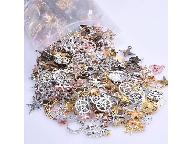 Набор подвесок луна, солнце, звезды RESTEQ 50 шт. Металлические подвески для рукоделия. Набор талисманов - Фото 2