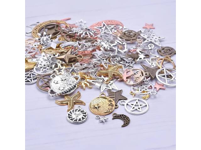 Набор подвесок луна, солнце, звезды RESTEQ 50 шт. Металлические подвески для рукоделия. Набор талисманов - Фото 3