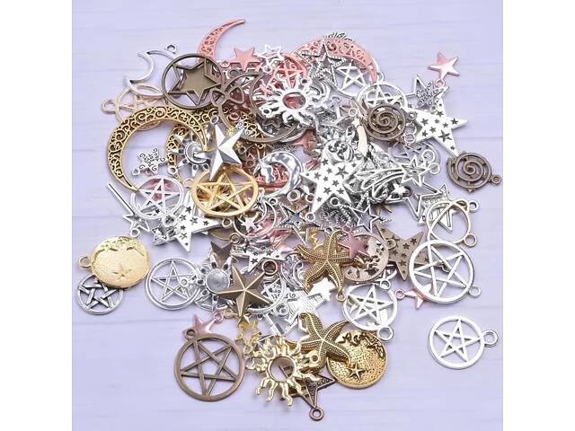 Набор подвесок луна, солнце, звезды RESTEQ 50 шт. Металлические подвески для рукоделия. Набор талисманов - Фото 5