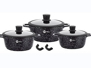 Набір посуду гранітне покриття із силіконовими кришками (8 предметів) Higher kitchen НК 325 Чорний