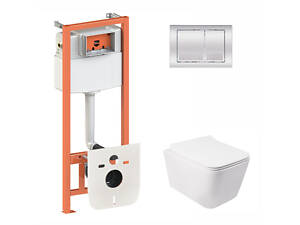 Набір Qtap Інсталяція 3 в 1 Nest Qt0133M425 З Панеллю Змиву Квадратною Qt0111M06028Crm + Унітаз З Сидінням Crow Qt05335